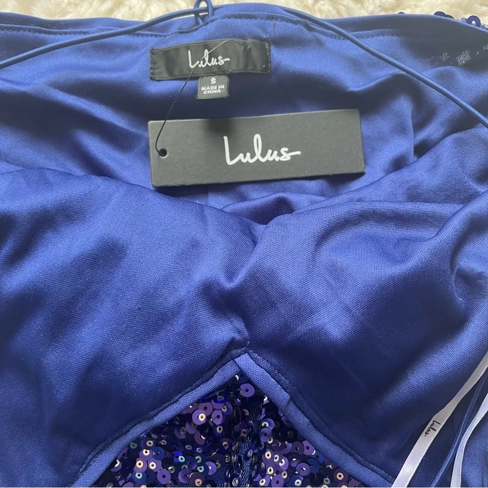 Lulu's Force of Fashion Navy Sequin Backless Mini Dress Size S - Picture 8 of 9